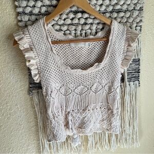 Happy Nature Cream Crochet Tank with Ruffle Shoulders